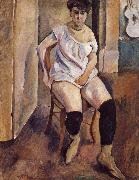 Jules Pascin The Woman wearing yellow short boots oil painting